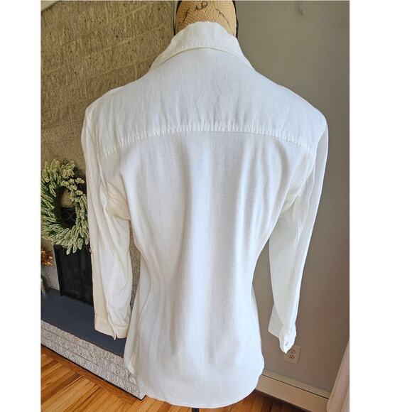 Eileen Fisher Linen Cotton 2 Panel White Button Up Blouse Top, 3/4 Sleeve - Picture 2 of 12